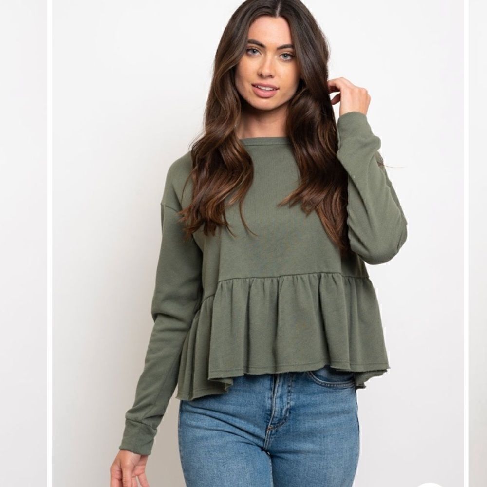 Olive Ruffle Sweatshirt - Picture 2 of 6